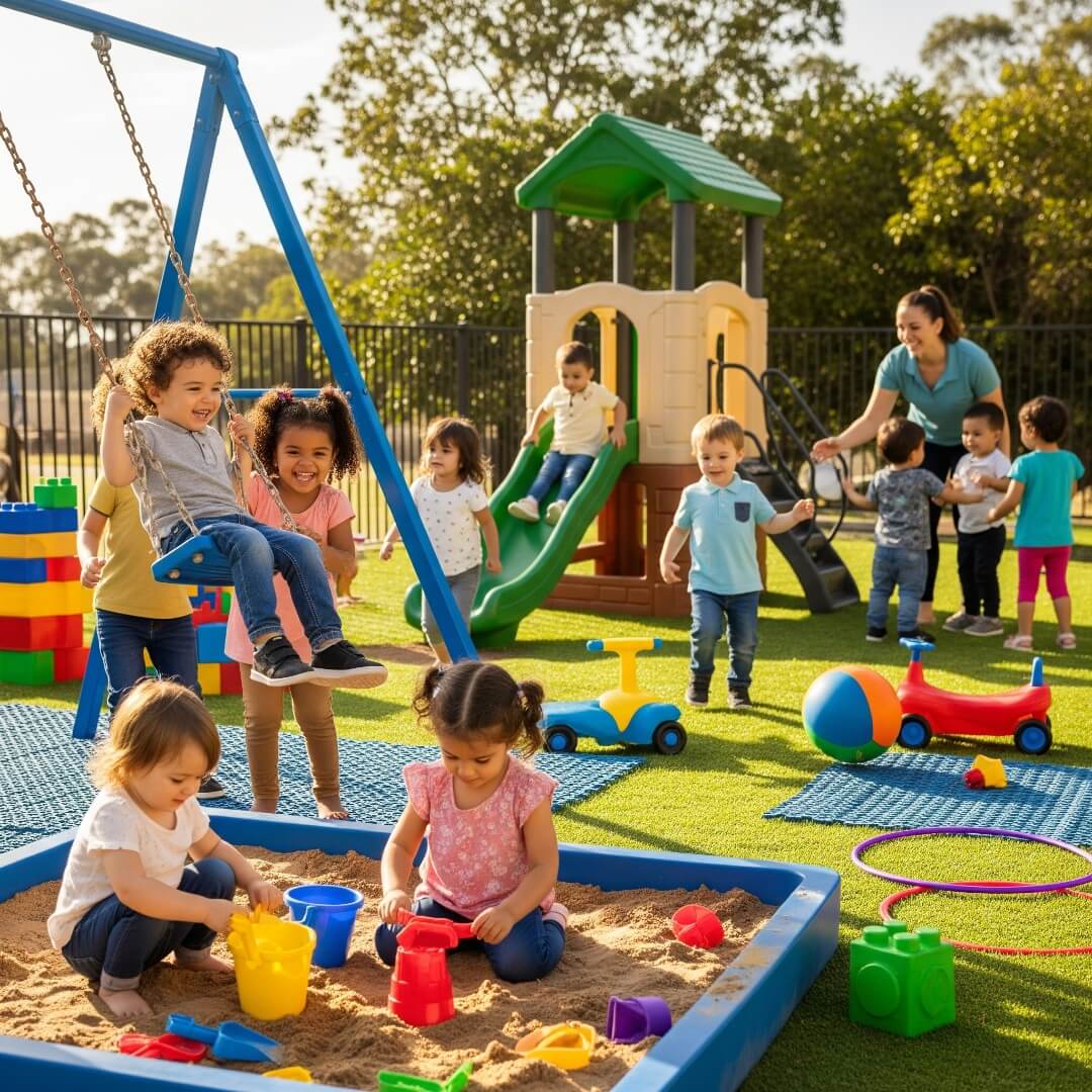 Children using playground equipment